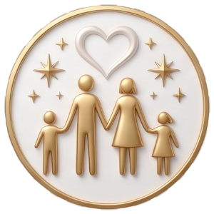 Watercolor family silhouette in a circle