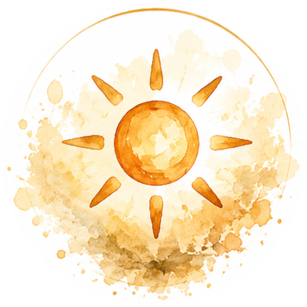 Watercolour sun in a golden ring
