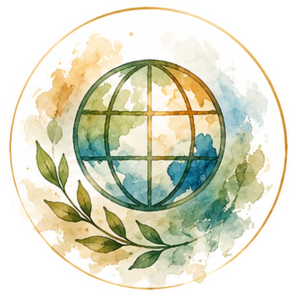 Watercolour globe wrapped in a laurel branch